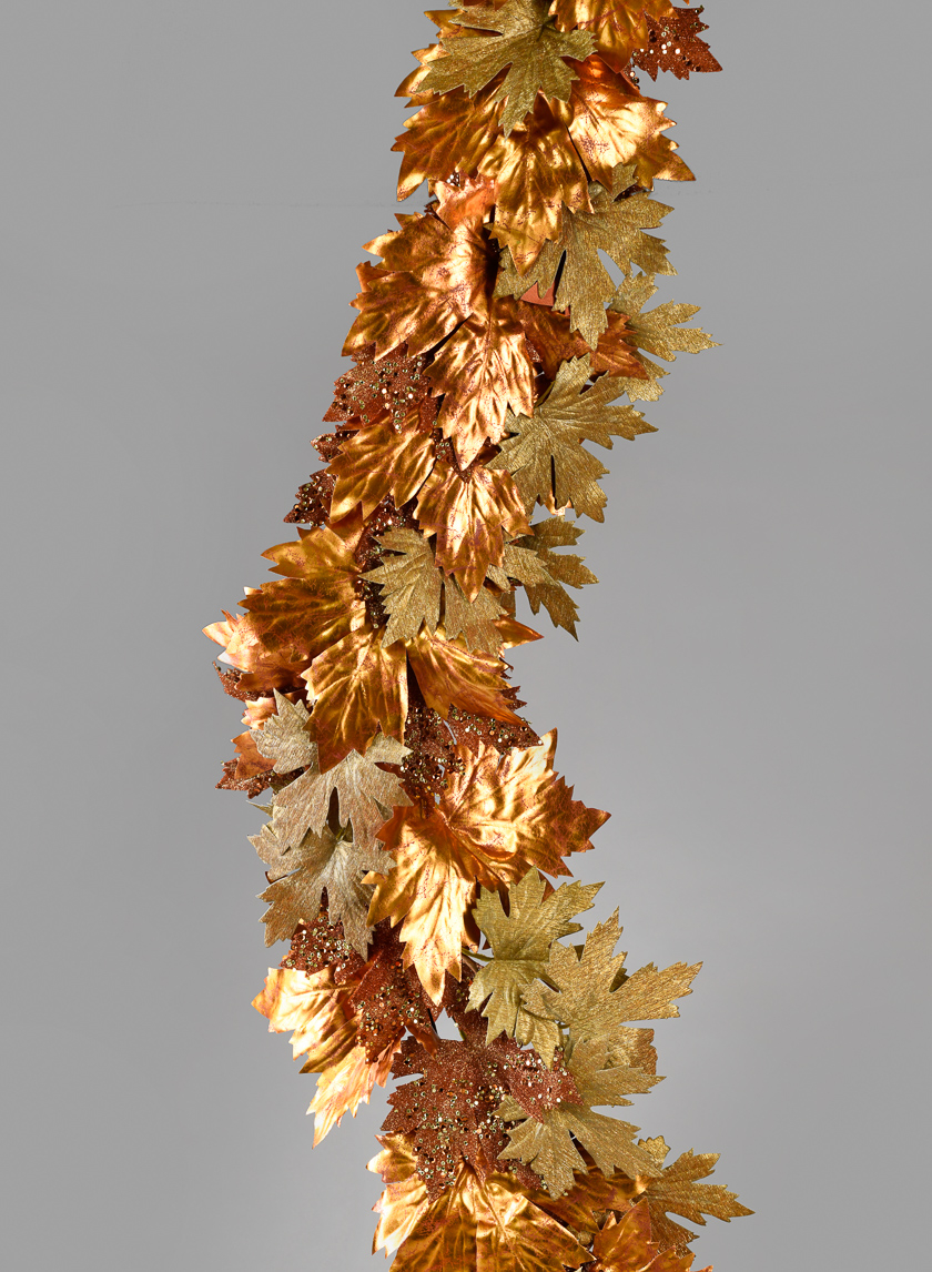 6ft Glittered Copper & Gold Maple Leaf Garland