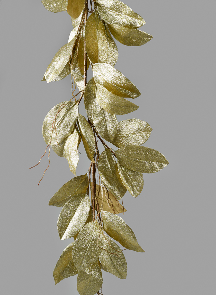 55in Glittered Gold Magnolia Leaf Garland