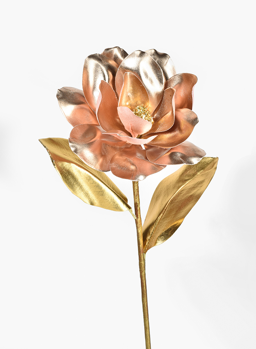 Rose Gold Magnolia With Gold Leaves