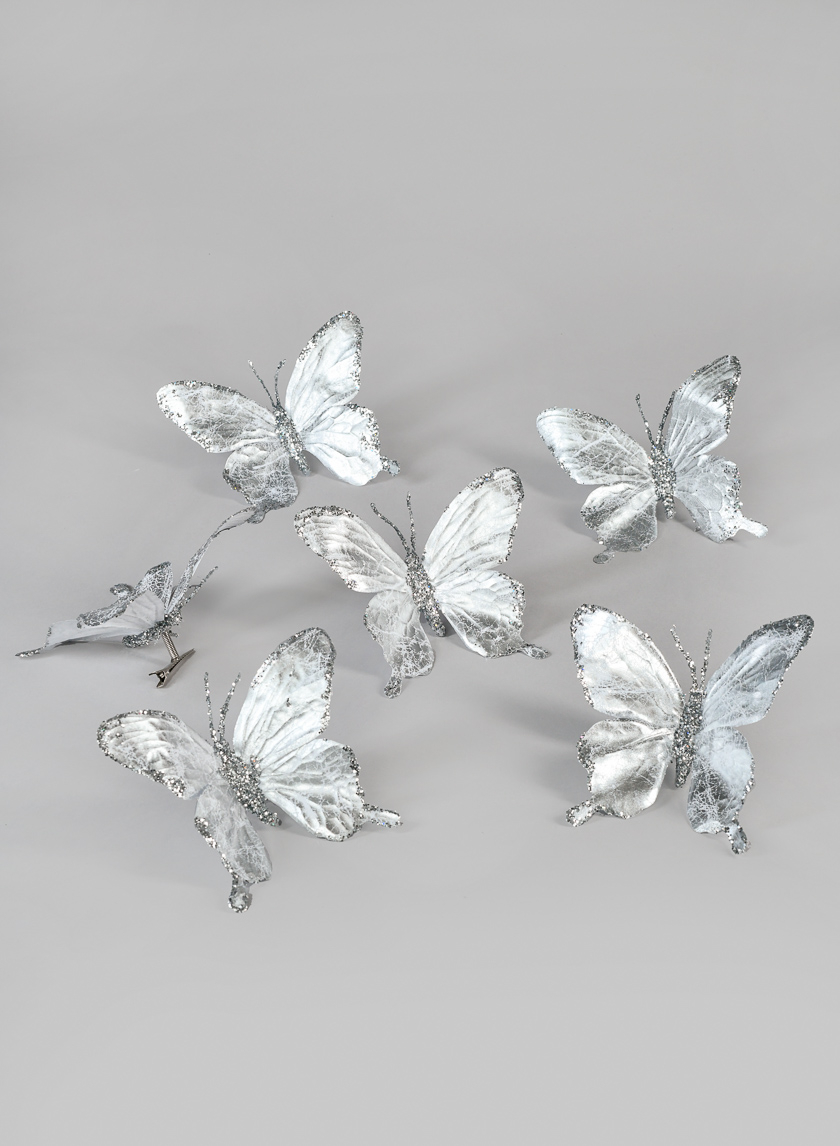 Silver Butterfly Ornament, Set of 6