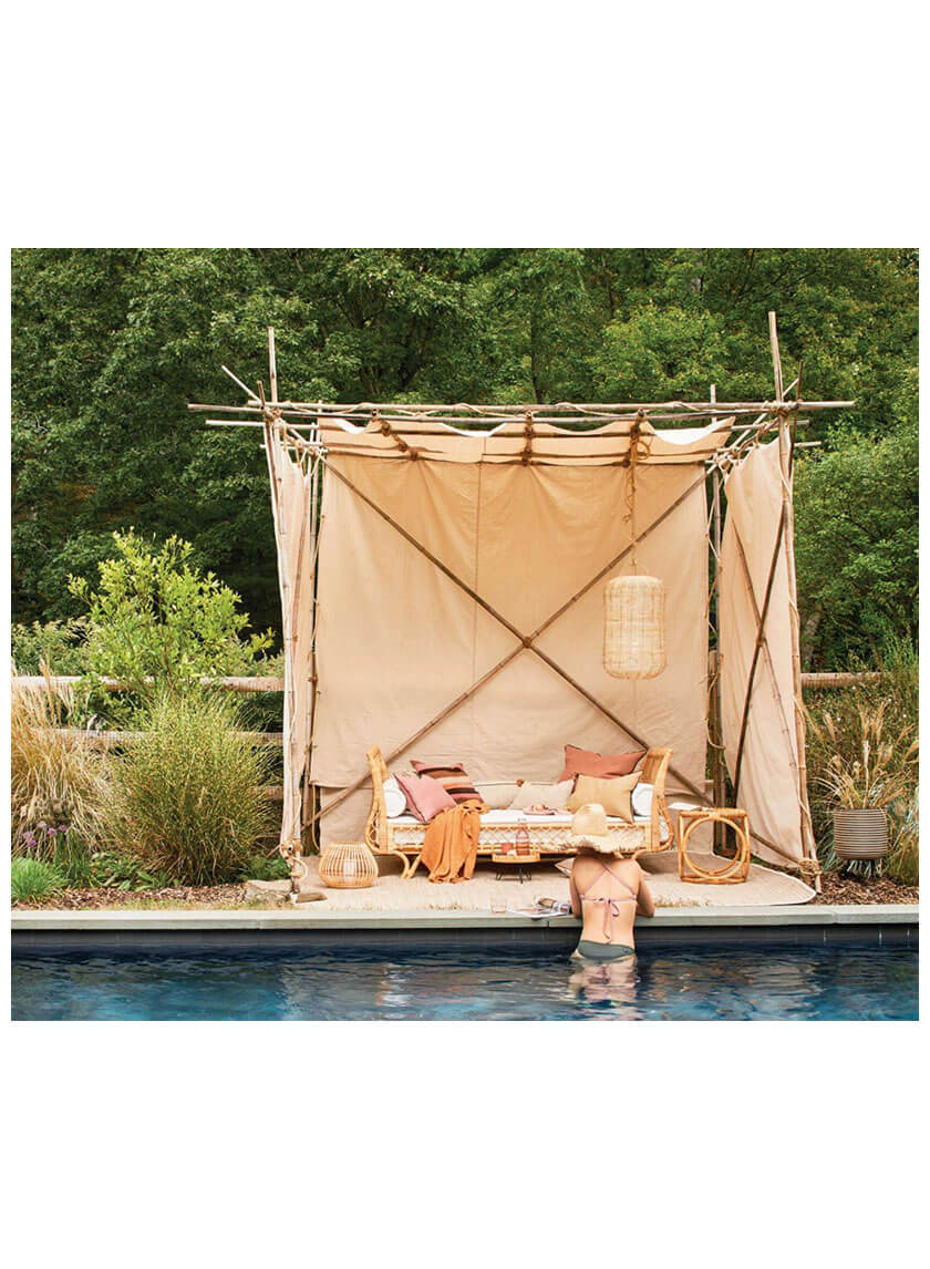 DIY bamboo cabana for poolside lounging