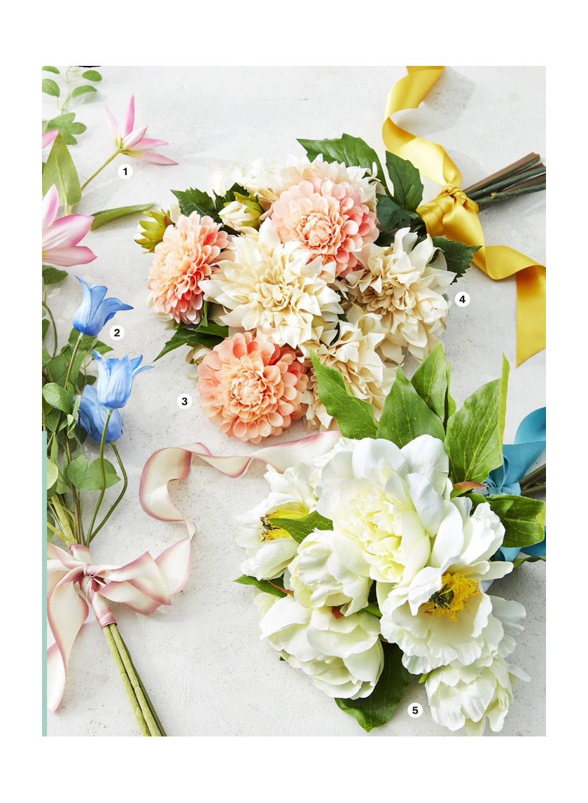 silk wedding bouquet with clematis and white peonies