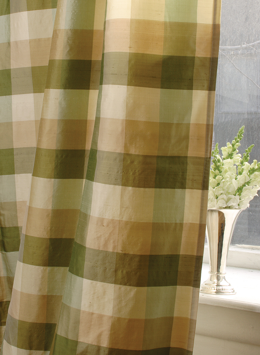 green checks silk curtain 010G06