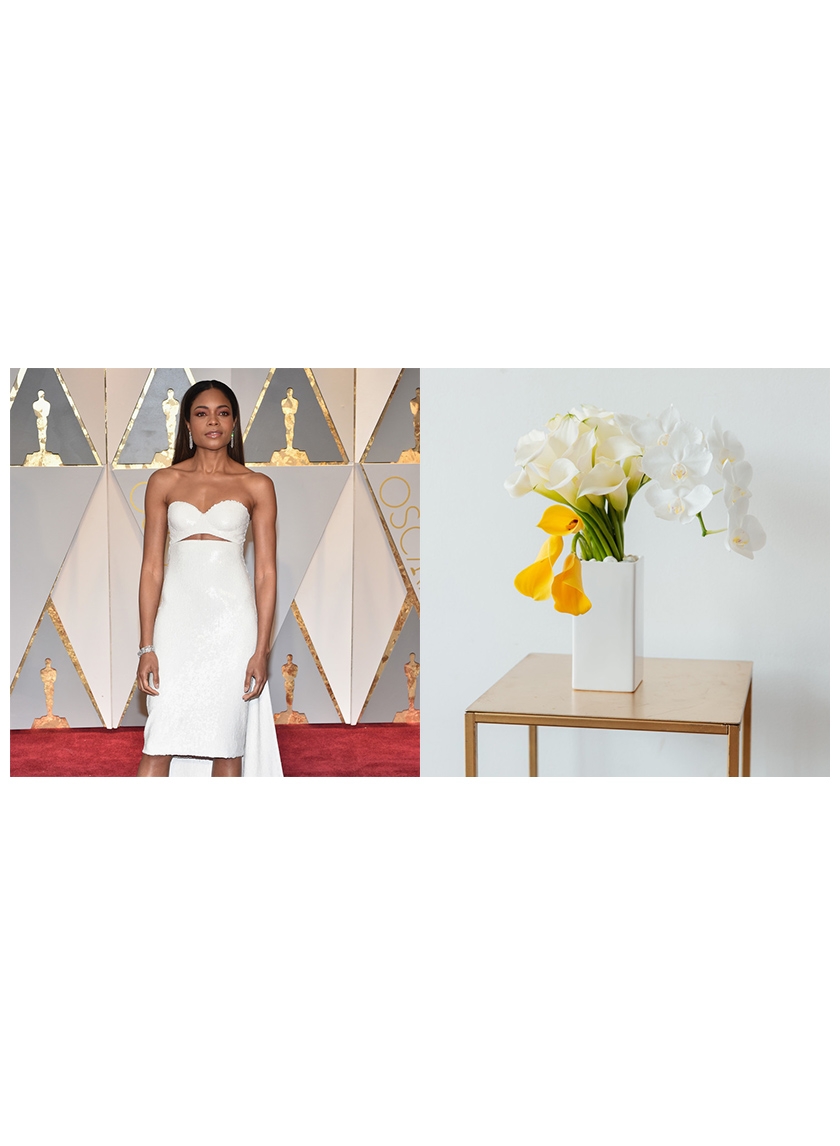 blush designs naomie harris calvin klein dress inspired floral arrangement