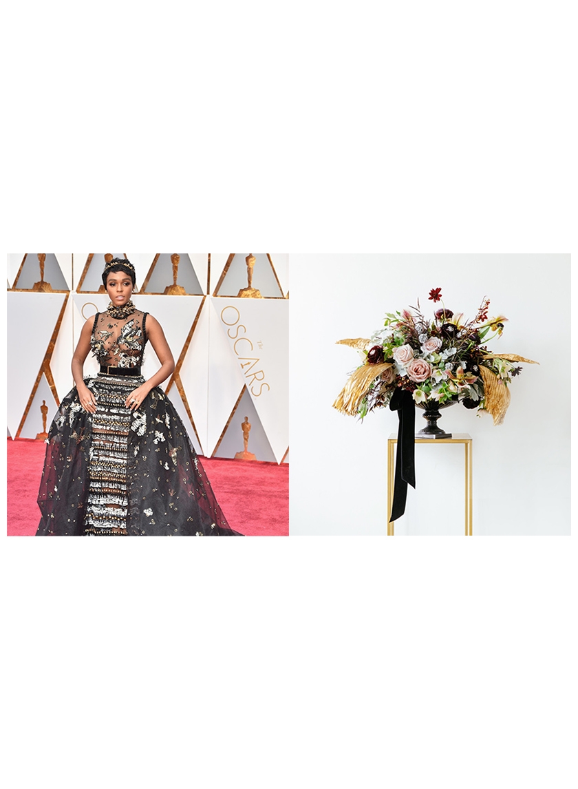 mixed flower trendy centerpiece inspired by 2017 oscars dress