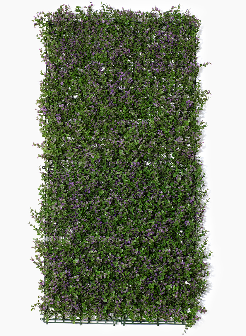 fake purple boxwood mat wedding event backdrop display