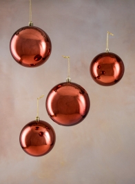 4in Shiny Dark Copper Plastic Ornament Bal, Set of 4