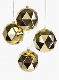 3in Shiny Gold Diamond Ornament Ball, Set of 4