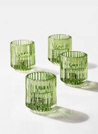 Green Pleated Glass Tea Light Holder, Set of 4