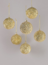 3in Gold Glitter Durian Ball Ornament, Set of 6