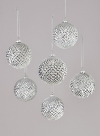 3in Silver Glitter Durian Ball Ornament, Set of 6