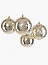 4in Champagne Mercury Glass Plastic Ornament Ball, Set of 4