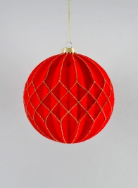 6in Red Flocked Stripe Ornament