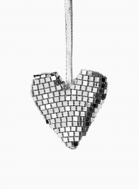 3in Silver Mirror Heart Ornament, Set of 6