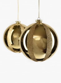 5 ½in Shiny Gold & Gold Glitter Plastic Ornament Ball, Set of 2