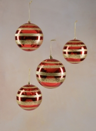 4in Red/Gold Glitter Balls, Set of 4