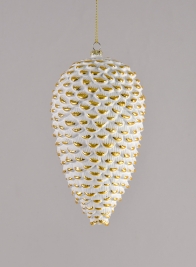 7in Etched Gold White Pinecone