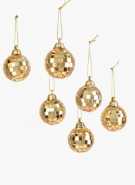 1 1/2in Gold Mirror Ball Christmas Ornaments, Set of 6