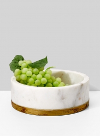 6in White Marble Bowl With Brass Ring