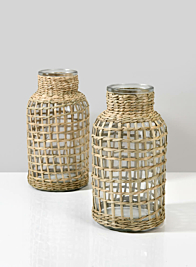 Los Cabos Rattan Glass Vases, Set of 2