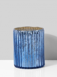 3 x 4in Antique Blue Ripple Glass Votive Holder