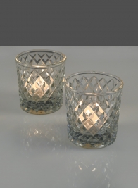 3in Diamond Glass Votive, Set of 2