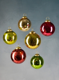 3in Red, Green & Gold Ornament Balls with Gold Hook, Set of 6