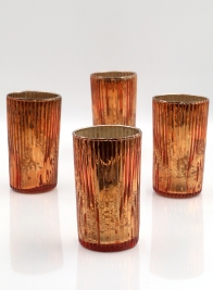 5in High Ribbed Antique Copper Votive, Set of 4