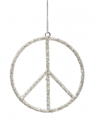 Silver Beaded Peace Sign Ornament JG