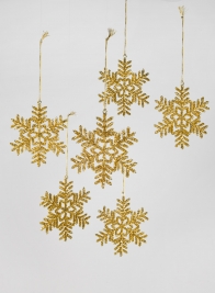 6in Glass Beaded Snowflake Amber, Set of 6