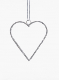 3in Silver Rhinestone Heart Ornament, Set of 6