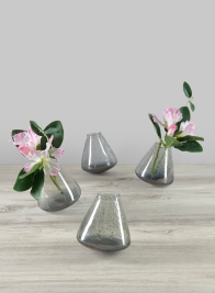 3.5in Tilted Artisan Speckled Luster Smoke Glass Vase, Set of 4