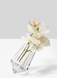 modern leaning crystal bud vase with orchids