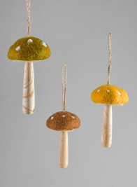 GRN / NAT / YLW Assorted Hanging Mushroom Ornament