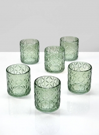 Mexican Green Glass Tea Light Holder, Set of 6