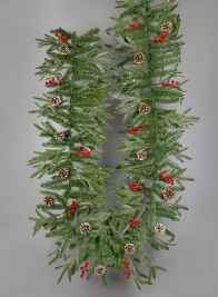 9ft Thick Flocked Pine Garland With Pinecones