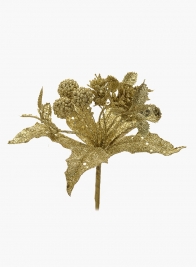Gold Glitter Flower Pick, 7in