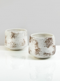 4in Taino White Ceramic Glazed Pot, Set of 2