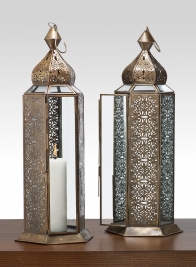 16in Antique Bronze Jaipur Pattern Panel Lantern