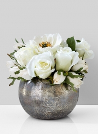 white rose peony centerpiece fishbowl vase