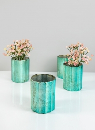 4in Norvege Antique Teal Vase, Set of 4