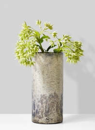 white pewter glass vase with eucalyptus