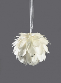 3 ½in Glittered White Feather Ornament Ball