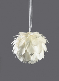 5in Glittered White Feather Ornament Ball