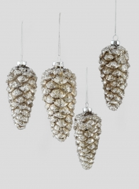 Iced Glass Pine Cone Ornament, Set of 4