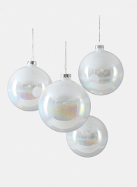 4in Iridescent White Glass Ball Ornament, Set of 4