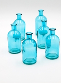 Blue Medicine Bottle Bud Vases, Set of 6