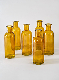 Amber Glass Bottle Bud Vases, Set of 6
