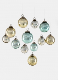 2 ½in GD, SLV, & BL Vintage Glass Ornament Balls, Set of 12