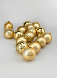 3in Pearl, Matte, Light, & Shiny Gold Plastic Ornament, Set of 16